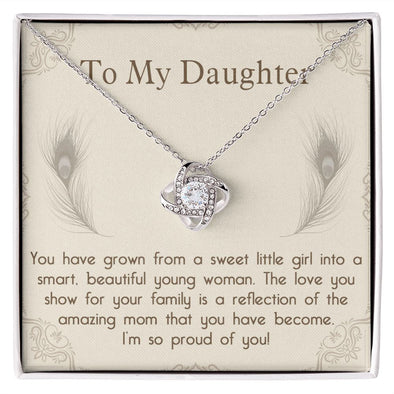 TO MY DAUGHTER, LOVE KNOT NECKLACE WITH MESSAGE CARD, BIRTHDAY AND DAUGHTERS DAY GIFT FOR HER