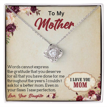 LOVE KNOT NECKLACE FOR MOM, NECKLACE WITH MESSAGE CARD, BIRTHDAY, MOTHER'S DAY GIFT FOR HER