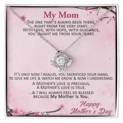 MY MOM, HAPPY MOTHER'S DAY, LOVE KNOT NECKLACE FOR MOM, NECKLACE WITH MESSAGE CARD, MOTHER'S DAY GIFT FOR HER