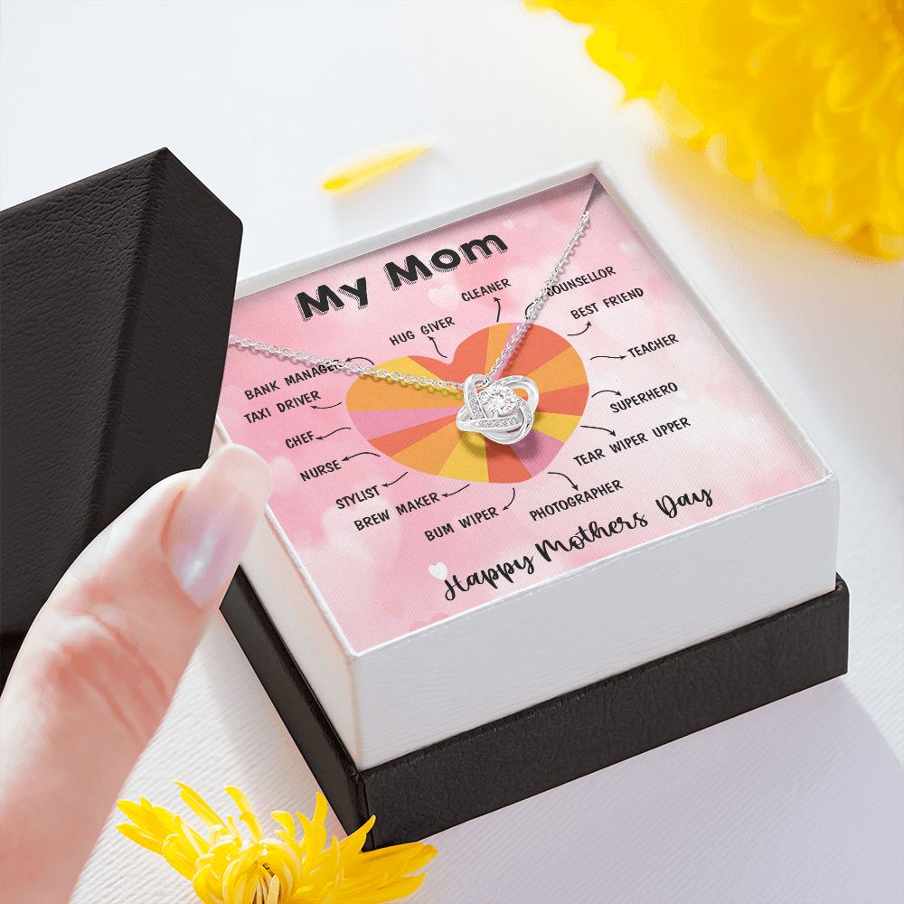 LOVE KNOT NECKLACE WITH MESSAGE CARD FOR MOM, MOTHER DAY GIFT, BIRTHDAY GIFT, FORM DAUGHTER/SON