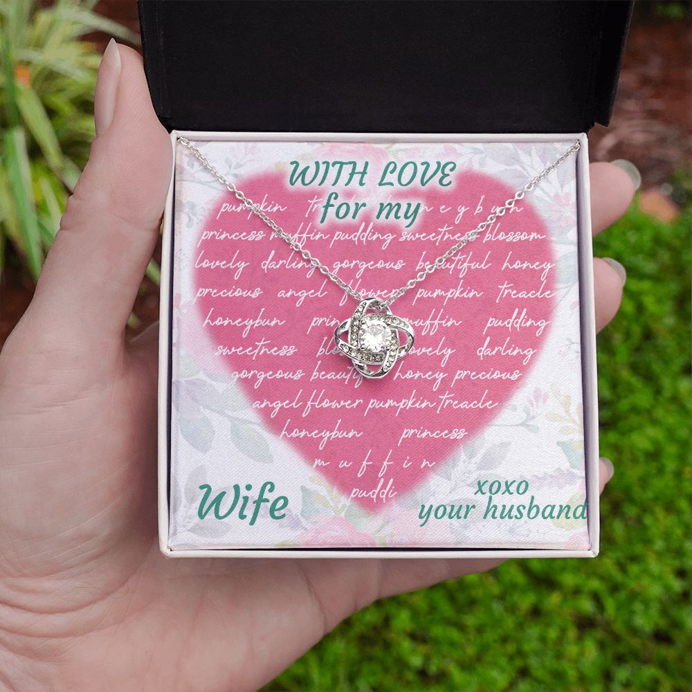 Love Knot Necklace, For My Wife, Necklace With Message Card, Birthday Gift For Her