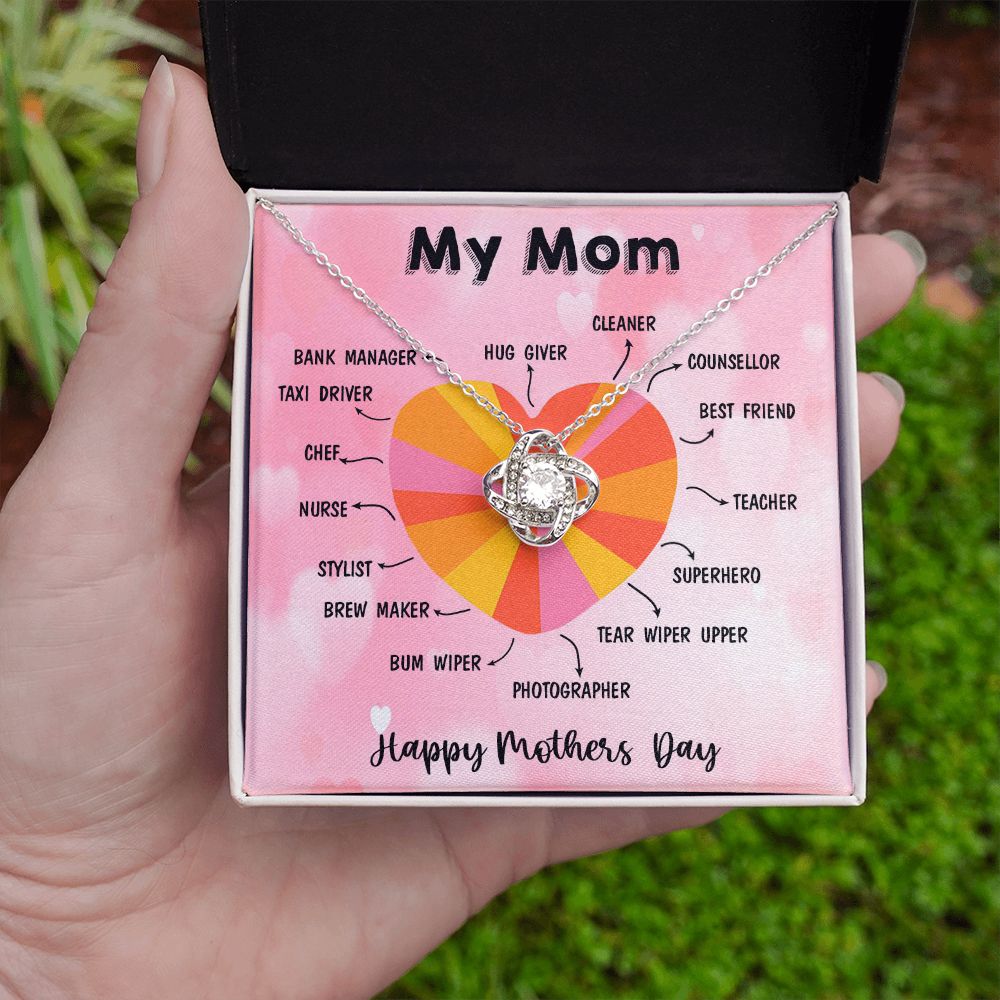 LOVE KNOT NECKLACE WITH MESSAGE CARD FOR MOM, MOTHER DAY GIFT, BIRTHDAY GIFT, FORM DAUGHTER/SON
