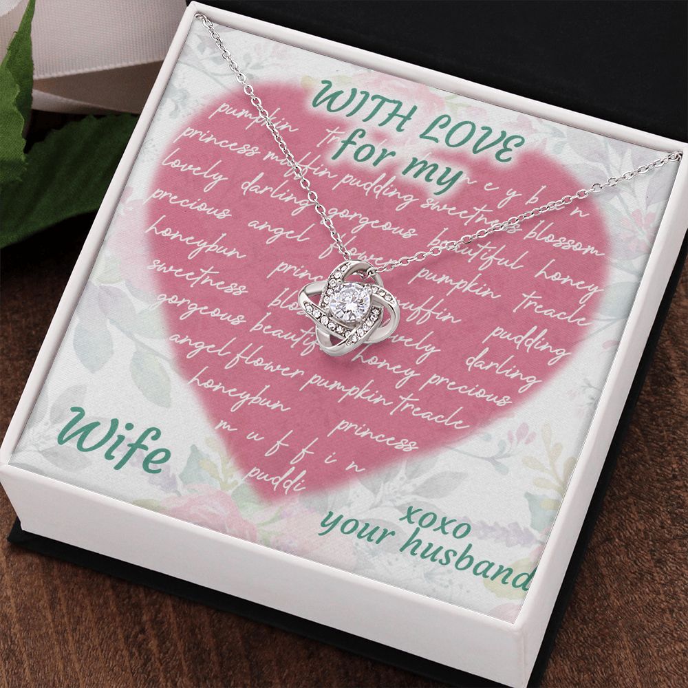 Love Knot Necklace, For My Wife, Necklace With Message Card, Birthday Gift For Her