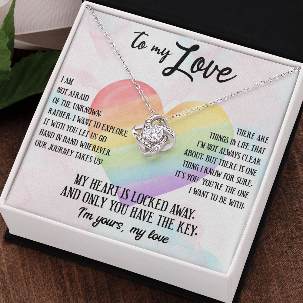 TO MY LOVE, LOVE KNOT NECKLACE FOR SOULMATE, FOR YOUR LGBTQ PARTNER, WITH MESSAGE CARD, PRIDE NECKLACE,