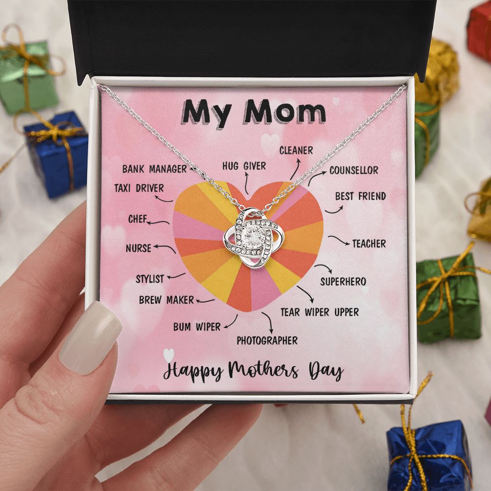LOVE KNOT NECKLACE WITH MESSAGE CARD FOR MOM, MOTHER DAY GIFT, BIRTHDAY GIFT, FORM DAUGHTER/SON