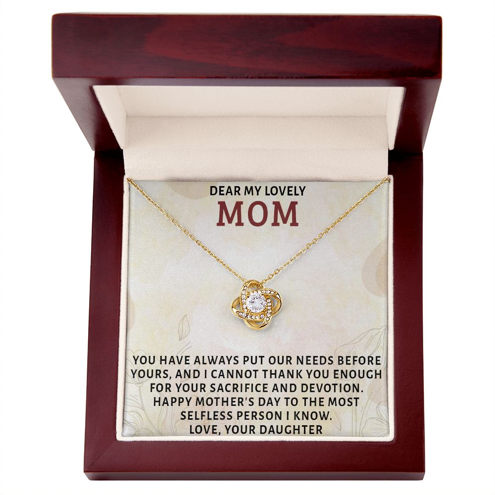 DEAR MY LOVELY MOM, LOVE KNOT NECKLACE FOR MOM, NECKLACE WITH MESSAGE CARD, MOTHER'S DAY GIFT FOR HER, FROM DAUGHTER