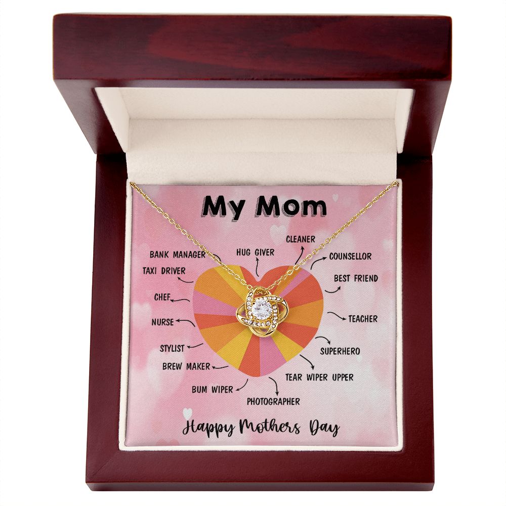 LOVE KNOT NECKLACE WITH MESSAGE CARD FOR MOM, MOTHER DAY GIFT, BIRTHDAY GIFT, FORM DAUGHTER/SON