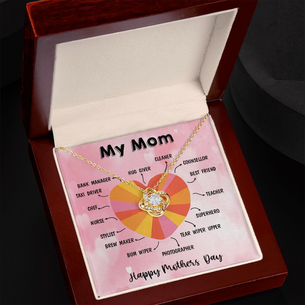 LOVE KNOT NECKLACE WITH MESSAGE CARD FOR MOM, MOTHER DAY GIFT, BIRTHDAY GIFT, FORM DAUGHTER/SON