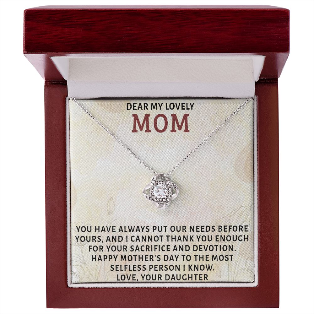 DEAR MY LOVELY MOM, LOVE KNOT NECKLACE FOR MOM, NECKLACE WITH MESSAGE CARD, MOTHER'S DAY GIFT FOR HER, FROM DAUGHTER