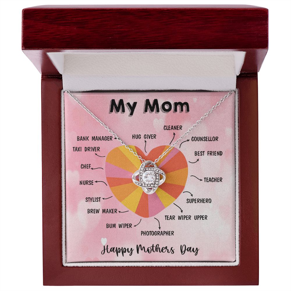 LOVE KNOT NECKLACE WITH MESSAGE CARD FOR MOM, MOTHER DAY GIFT, BIRTHDAY GIFT, FORM DAUGHTER/SON