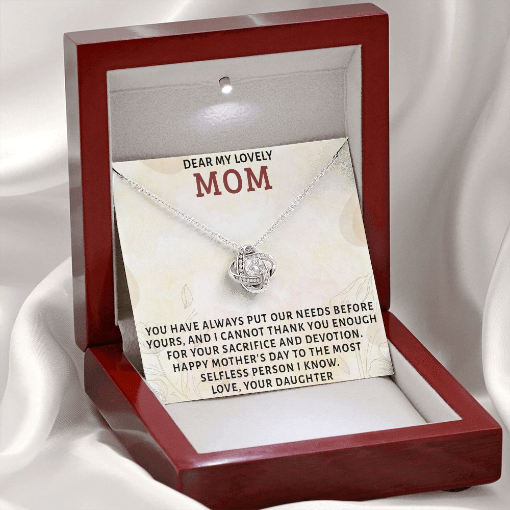 DEAR MY LOVELY MOM, LOVE KNOT NECKLACE FOR MOM, NECKLACE WITH MESSAGE CARD, MOTHER'S DAY GIFT FOR HER, FROM DAUGHTER