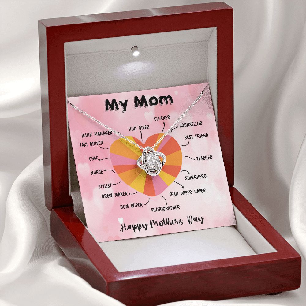 LOVE KNOT NECKLACE WITH MESSAGE CARD FOR MOM, MOTHER DAY GIFT, BIRTHDAY GIFT, FORM DAUGHTER/SON