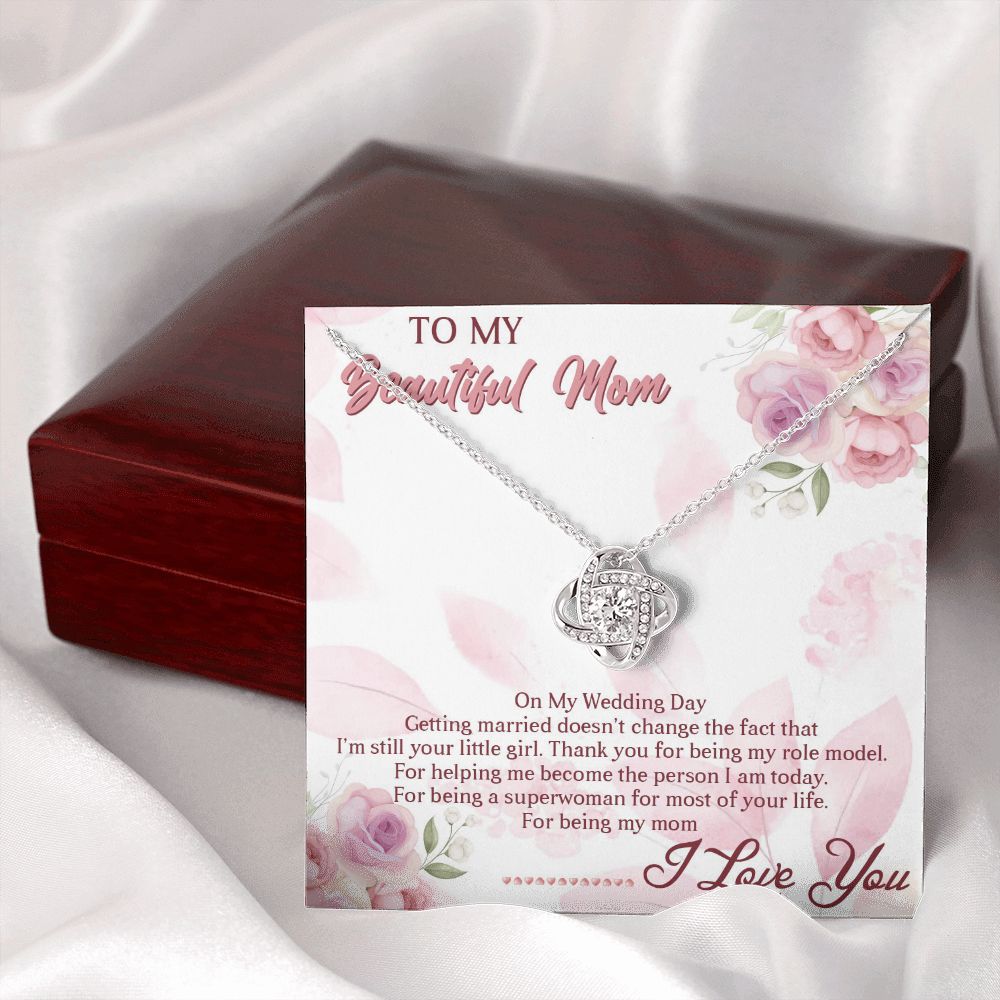 TO MY BEAUTIFUL MOM, LOVE KNOT NECKLACE FOR MOM, NECKLACE WITH MESSAGE CARD, BIRTHDAY, MOTHER'S DAY GIFT FOR HER