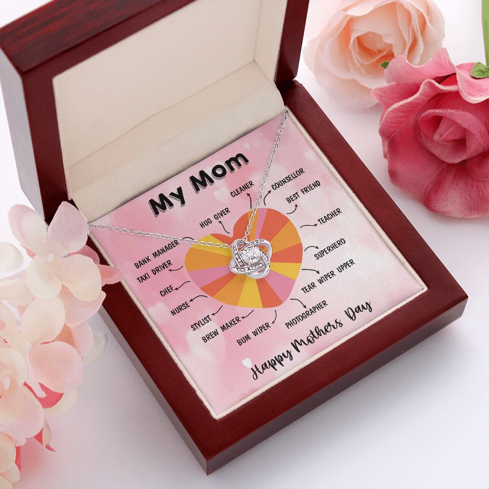 LOVE KNOT NECKLACE WITH MESSAGE CARD FOR MOM, MOTHER DAY GIFT, BIRTHDAY GIFT, FORM DAUGHTER/SON
