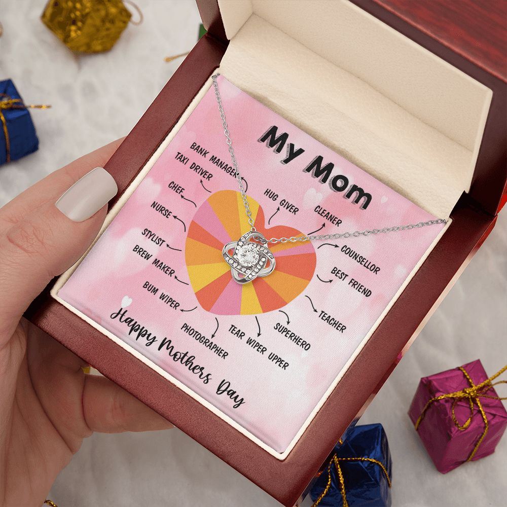 LOVE KNOT NECKLACE WITH MESSAGE CARD FOR MOM, MOTHER DAY GIFT, BIRTHDAY GIFT, FORM DAUGHTER/SON