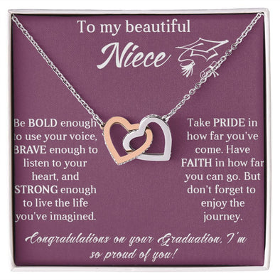 TO MY BEAUTIFUL NIECE, INTERLOCKING HEART NECKLACE FOR YOUR NIECE ON HER GRADUATION, CONGRATULATION GIFT FOR HER