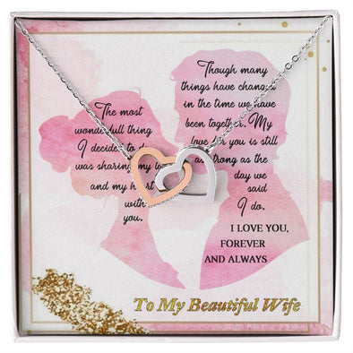 To My Wife, I Love you, Interlocking Hearts Necklace, For Wife With Message Card, Birthday, Valentine's Day Gift For Her