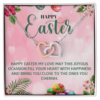HAPPY EASTER, INTERLOCKING HEART NECKLACE WITH MESSAGE CARD, EASTER GIFT FOR FAMILY AND FRIENDS