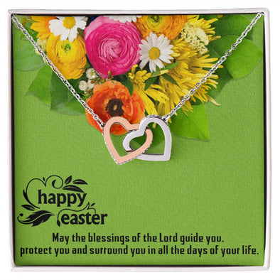 HAPPY EASTER, INTERLOCKING HEART NECKLACE WITH MESSAGE CARD, EASTER DAY GIFT FOR FAMILY AND FRIENDS