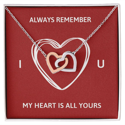 ALWAYS REMEMBER I LOVE YOU, INTERLOCKING HEART NECKLACE, FOR COUPLES, BIRTHDAY GIFT FOR HER, NECKLACE WITH MESSAGE CARD