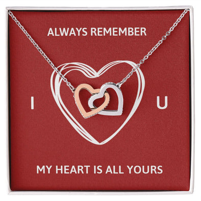 ALWAYS REMEMBER I LOVE YOU, INTERLOCKING HEART NECKLACE, FOR COUPLES, BIRTHDAY GIFT FOR HER, NECKLACE WITH MESSAGE CARD