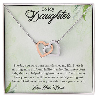 TO MY DAUGHTER, INTERLOCKING HEART NECKLACE, UNIQUE GIFT WITH MESSAGE CARD, BIRTHDAY AND DAUGHTER'S DAY GIFT FOR HER