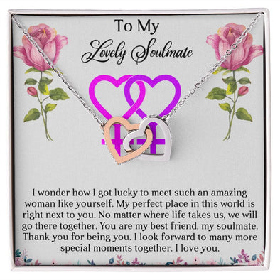 INTERLOCKING HEART NECKLACE FOR LOVELY SOULMATE, FOR YOUR LGBTQ PARTNER, WITH MESSAGE CARD, PRIDE NECKLACE,