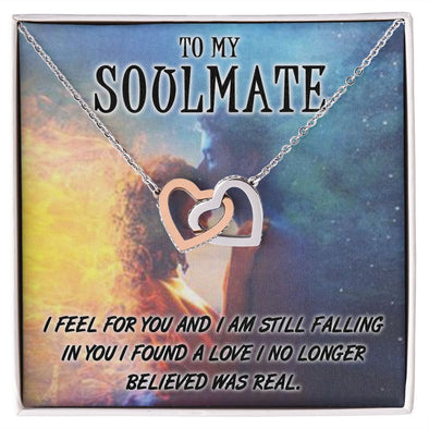 TO MY SOULMATE, INTERLOCKING HEART NECKLACE, FOR COUPLES, BIRTHDAY GIFT FOR HER, NECKLACE WITH MESSAGE CARD