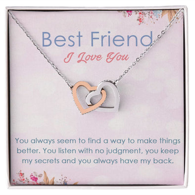 BEST FRIEND I LOVE YOU, INTERLOCKING HEART NECKLACE WITH MESSAGE CARD, FOR SISTERS, FRIENDS, BFF, BIRTHDAY, FRIENDSHIP DAY GIFT FOR HER