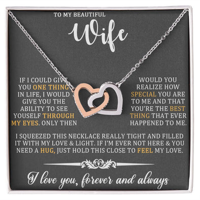 To My Beautiful Wife, Forever And Always, Interlocking Hearts Necklace, For Wife With Message Card, Birthday, Valentine's Day Gift For Her