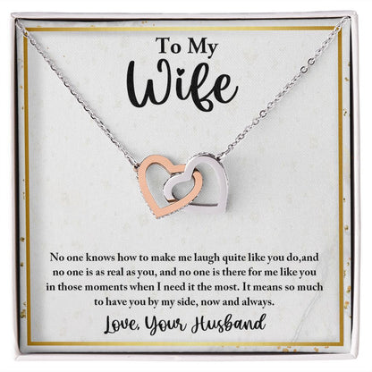 To My Wife, Interlocking Hearts Necklace, For Wife With Message Card, Birthday, Valentine's Day Gift For Her