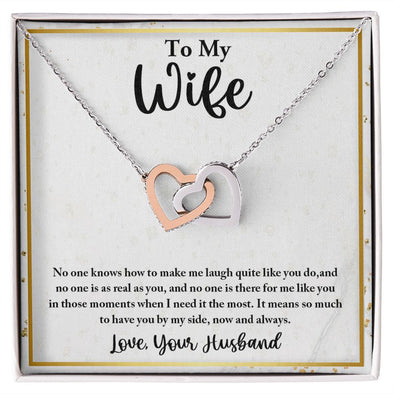 To My Wife, Interlocking Hearts Necklace, For Wife With Message Card, Birthday, Valentine's Day Gift For Her