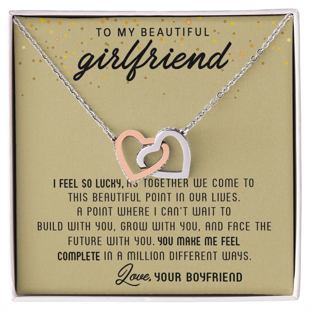 TO MY BEAUTIFUL GIRLFRIEND, INTERLOCKING HEART NECKLACE, FOR GIRLFRIEND, BIRTHDAY GIFT FOR HER