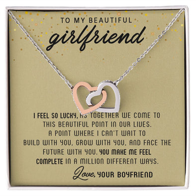 TO MY BEAUTIFUL GIRLFRIEND, INTERLOCKING HEART NECKLACE, FOR GIRLFRIEND, BIRTHDAY GIFT FOR HER