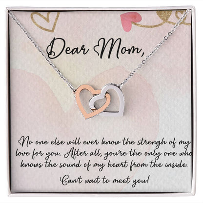 DEAR MOM, INTERLOCKING HEART NECKLACE FOR MOM TO BE, NECKLACE WITH MESSAGE CARD, BIRTHDAY, MOTHER'S DAY GIFT FOR HER