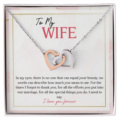 To My Wife I Love You Forever, Interlocking Hearts Necklace, For Wife With Message Card, Birthday, Valentine's Day Gift For Her