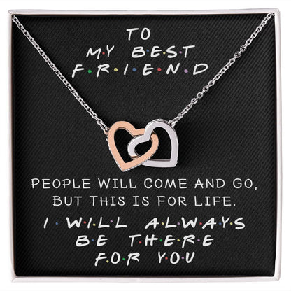 I WILL ALWAYS BE THERE FOR YOU, INTERLOCKING HEART NECKLACE WITH MESSAGE CARD, FOR SISTERS, FRIENDS, BFF, BIRTHDAY, FRIENDSHIP DAY GIFT FOR HER