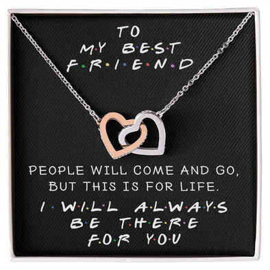 I WILL ALWAYS BE THERE FOR YOU, INTERLOCKING HEART NECKLACE WITH MESSAGE CARD, FOR SISTERS, FRIENDS, BFF, BIRTHDAY, FRIENDSHIP DAY GIFT FOR HER