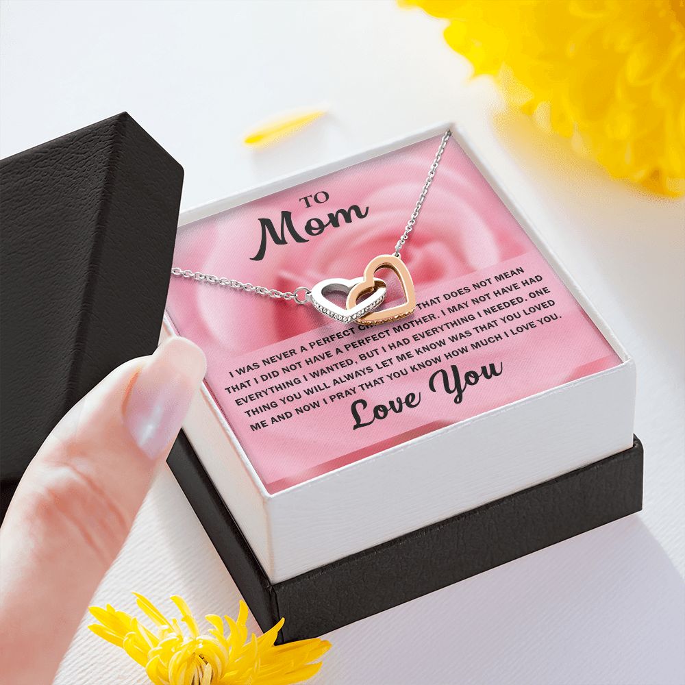 To My Beautiful Mom, Interlocking Hearts Necklace with Special Message Card - Perfect Birthday Gift from Daughter/Son