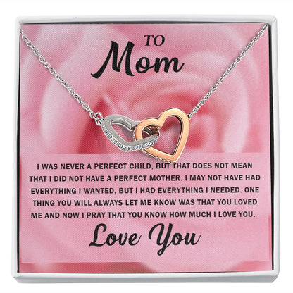 To My Beautiful Mom, Interlocking Hearts Necklace with Special Message Card - Perfect Birthday Gift from Daughter/Son