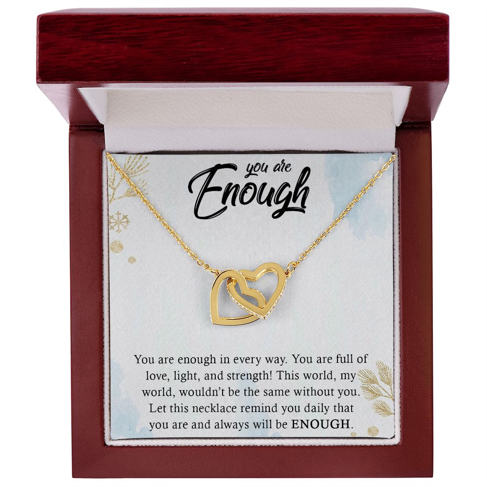 YOU ARE ENOUGH,  INTERLOCKING HEART NECKLACE WITH MESSAGE CARD FOR FRIENDS AND FAMILY, BIRTHDAY GIFT FOR HER, UNIQUE GIFT WITH MESSAGE CARD