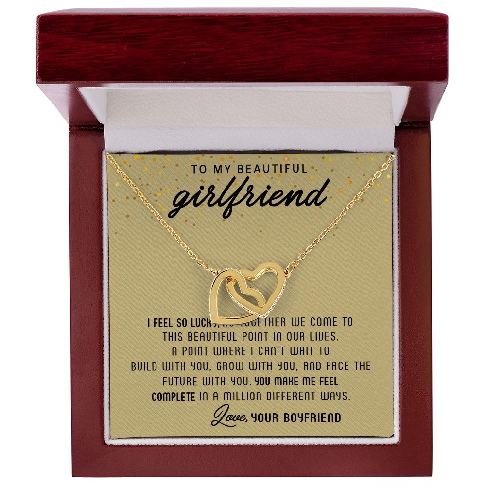 TO MY BEAUTIFUL GIRLFRIEND, INTERLOCKING HEART NECKLACE, FOR GIRLFRIEND, BIRTHDAY GIFT FOR HER