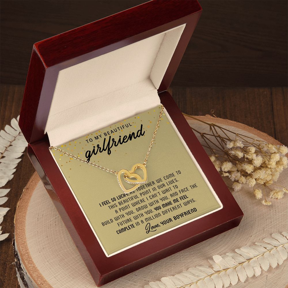 TO MY BEAUTIFUL GIRLFRIEND, INTERLOCKING HEART NECKLACE, FOR GIRLFRIEND, BIRTHDAY GIFT FOR HER