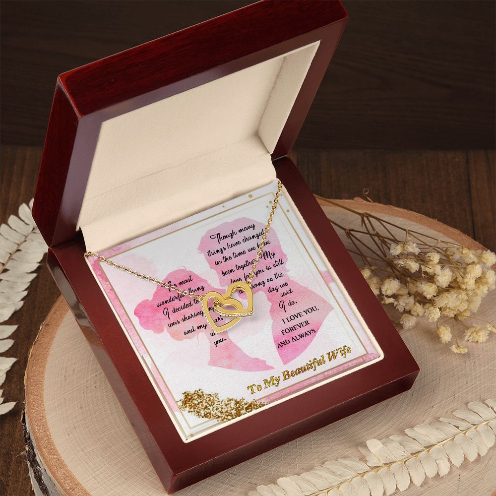 To My Wife, I Love you, Interlocking Hearts Necklace, For Wife With Message Card, Birthday, Valentine's Day Gift For Her