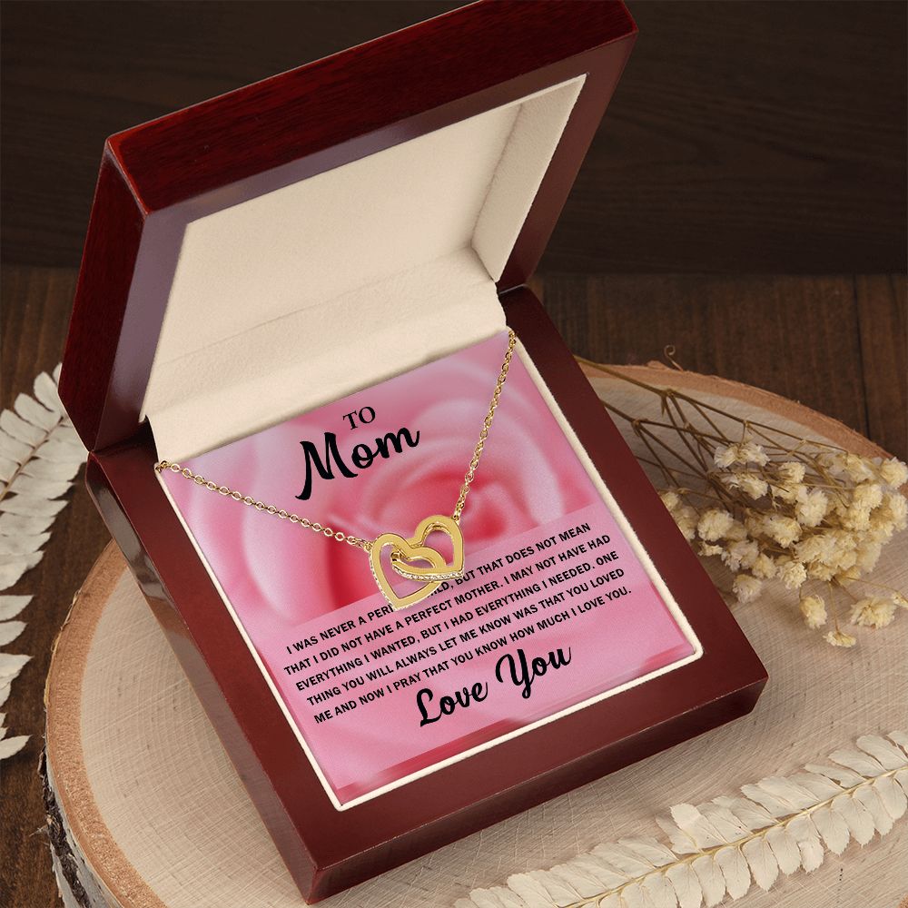 To My Beautiful Mom, Interlocking Hearts Necklace with Special Message Card - Perfect Birthday Gift from Daughter/Son