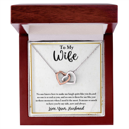 To My Wife, Interlocking Hearts Necklace, For Wife With Message Card, Birthday, Valentine's Day Gift For Her