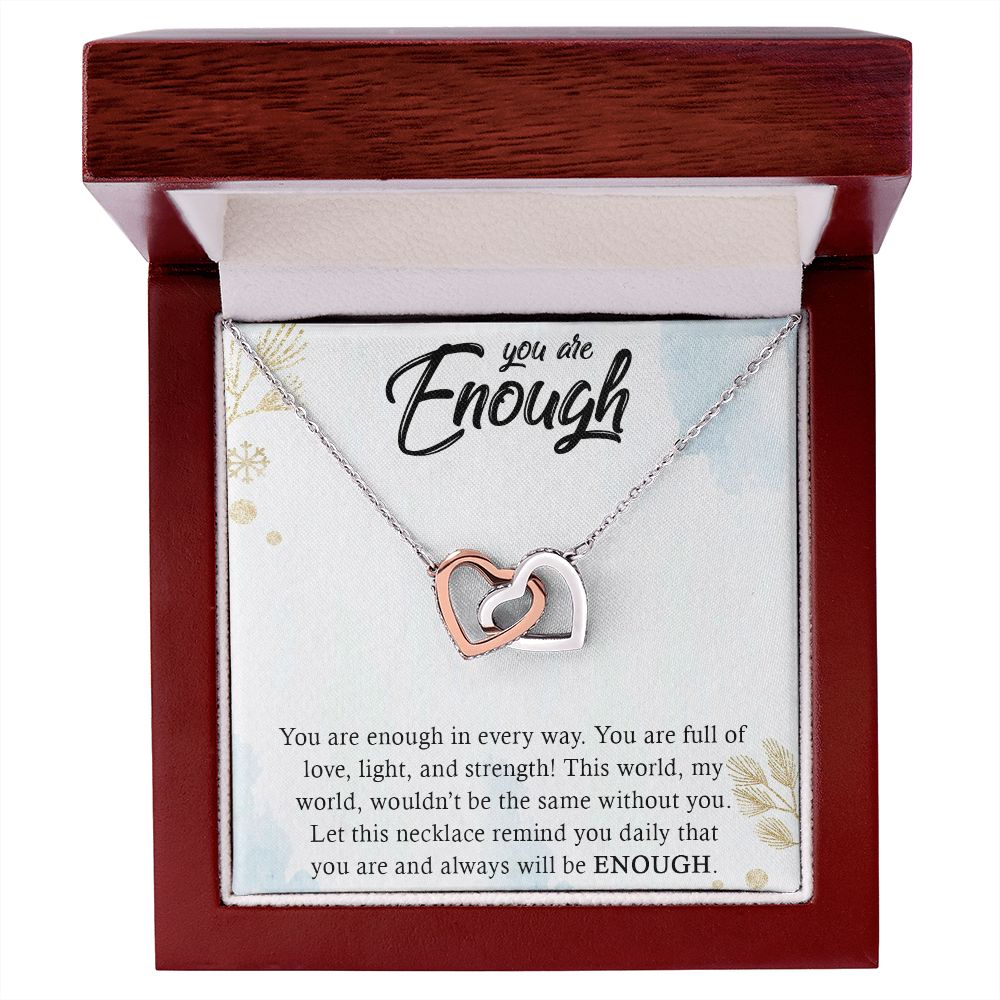 YOU ARE ENOUGH,  INTERLOCKING HEART NECKLACE WITH MESSAGE CARD FOR FRIENDS AND FAMILY, BIRTHDAY GIFT FOR HER, UNIQUE GIFT WITH MESSAGE CARD