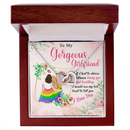 MY GORGEOUS GIRLFRIEND, INTERLOCKING HEART NECKLACE FOR LOVELY SOULMATE, FOR YOUR LGBTQ PARTNER, WITH MESSAGE CARD, PRIDE NECKLACE,