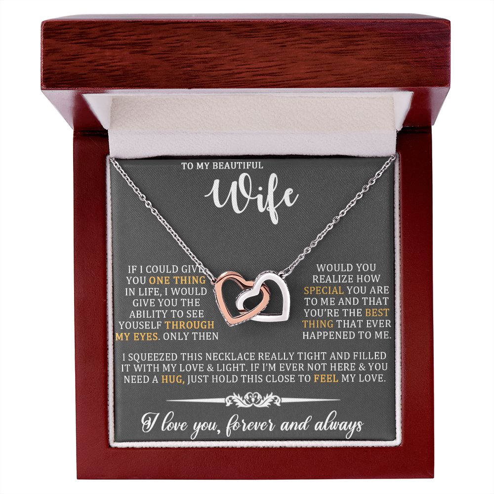 To My Beautiful Wife, Forever And Always, Interlocking Hearts Necklace, For Wife With Message Card, Birthday, Valentine's Day Gift For Her