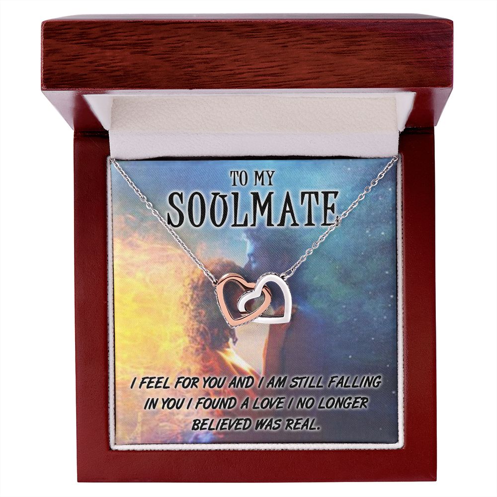 TO MY SOULMATE, INTERLOCKING HEART NECKLACE, FOR COUPLES, BIRTHDAY GIFT FOR HER, NECKLACE WITH MESSAGE CARD